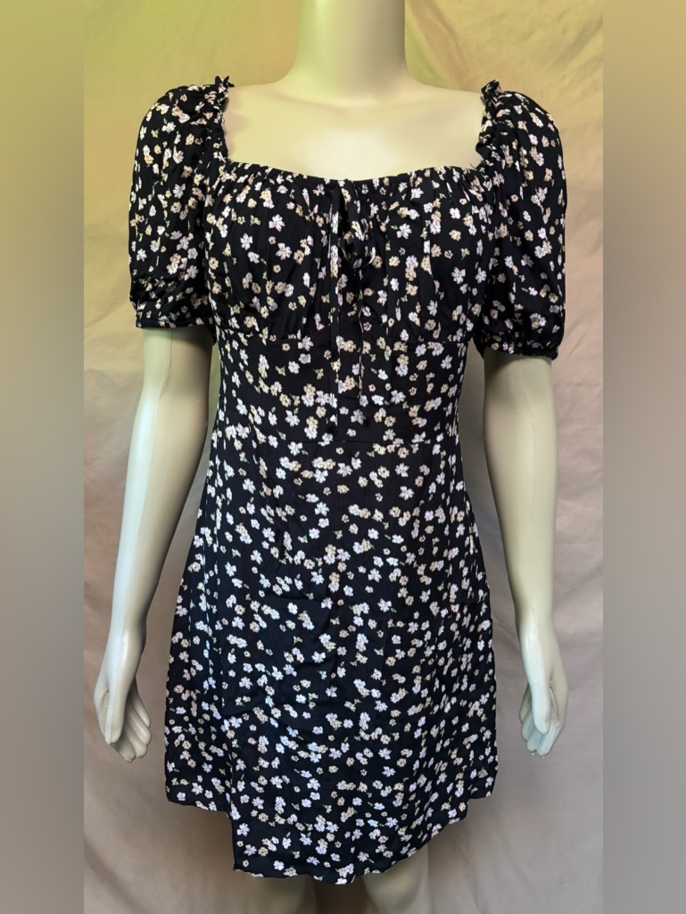 Elodie Black Mini Dress with White Floral Print